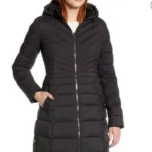 Bernardo Hooded Black Long Winter Coat Size Large